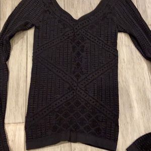 2000s Black Bebe cut out open stitching  v neck crochet shirt- M/L will fit s-L